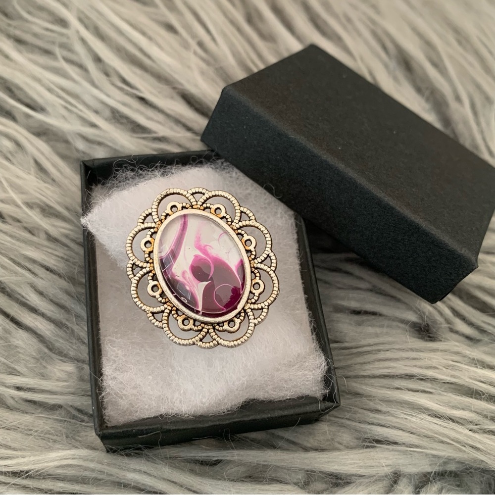 Handmade Fluid Art Ring- Wine Swirl